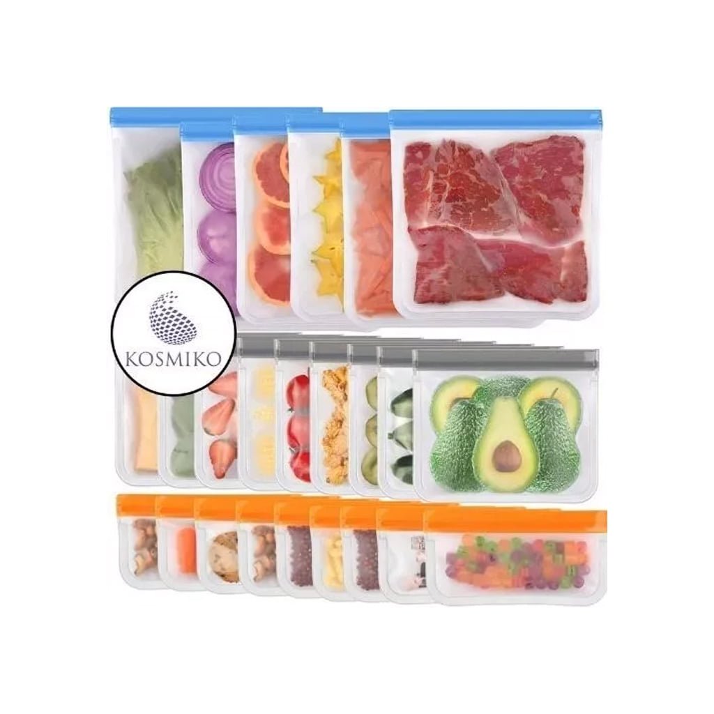 24 Pics Dishwasher Safe Reusable Bags Silicone, Extra Thick Leakproof Reusable Freezer Bags, BPA Free Reusable Food Storage Bags for Lunch Meat Veggies (6 Gallon 9 Snack 9 Sandwich Bags)