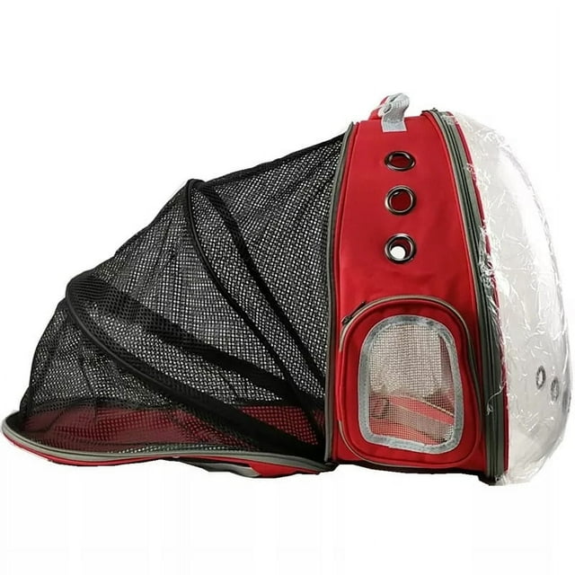 Expandable Cat Carrier Backpack, Space Capsule Clear Dome Pet Travel Carry Bag for Small Dog Cats Rabbit(Red)