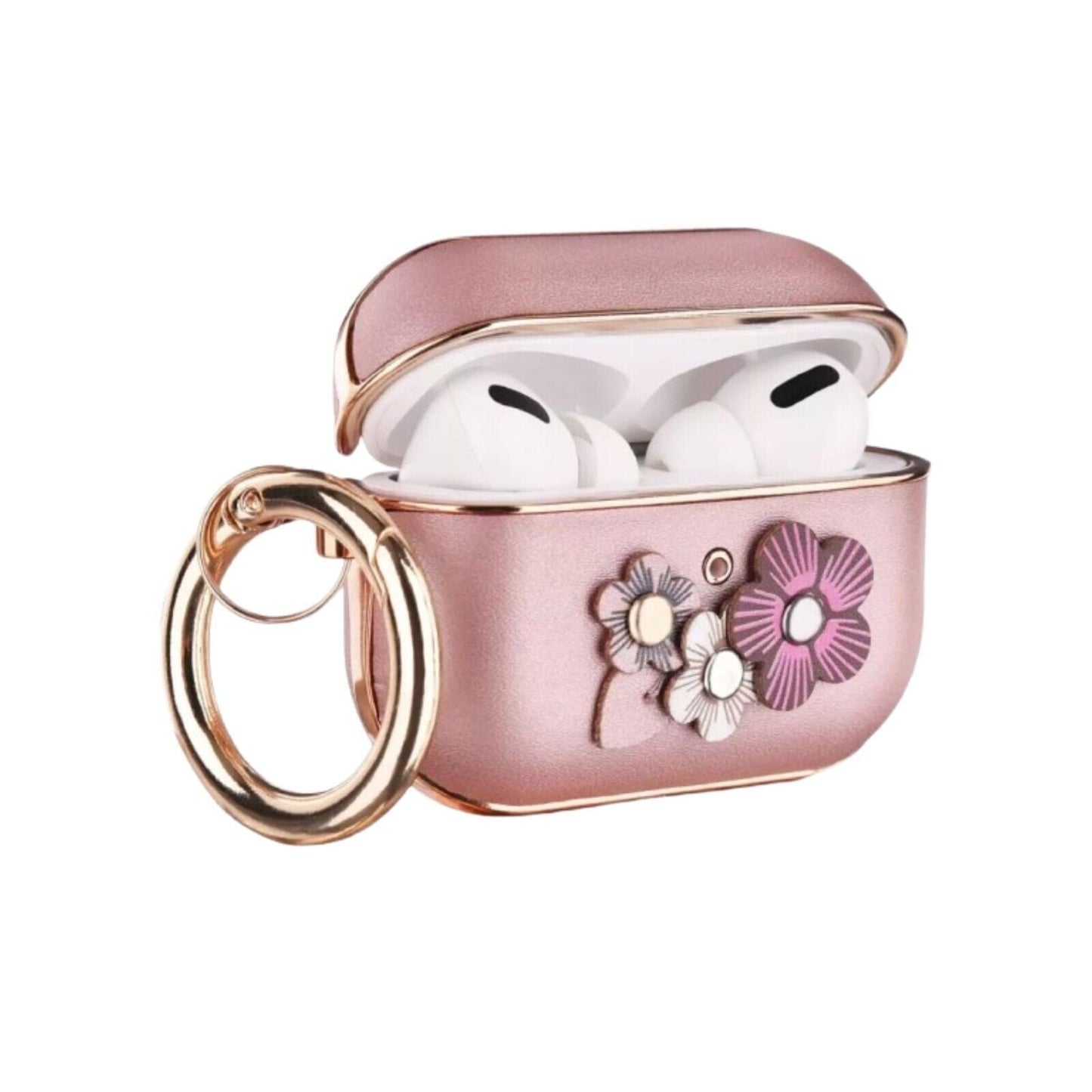 Kosmiko Flowers Leather Airpod Pro Case Cover Protective Airpod Skin, Pink - Airpods 3