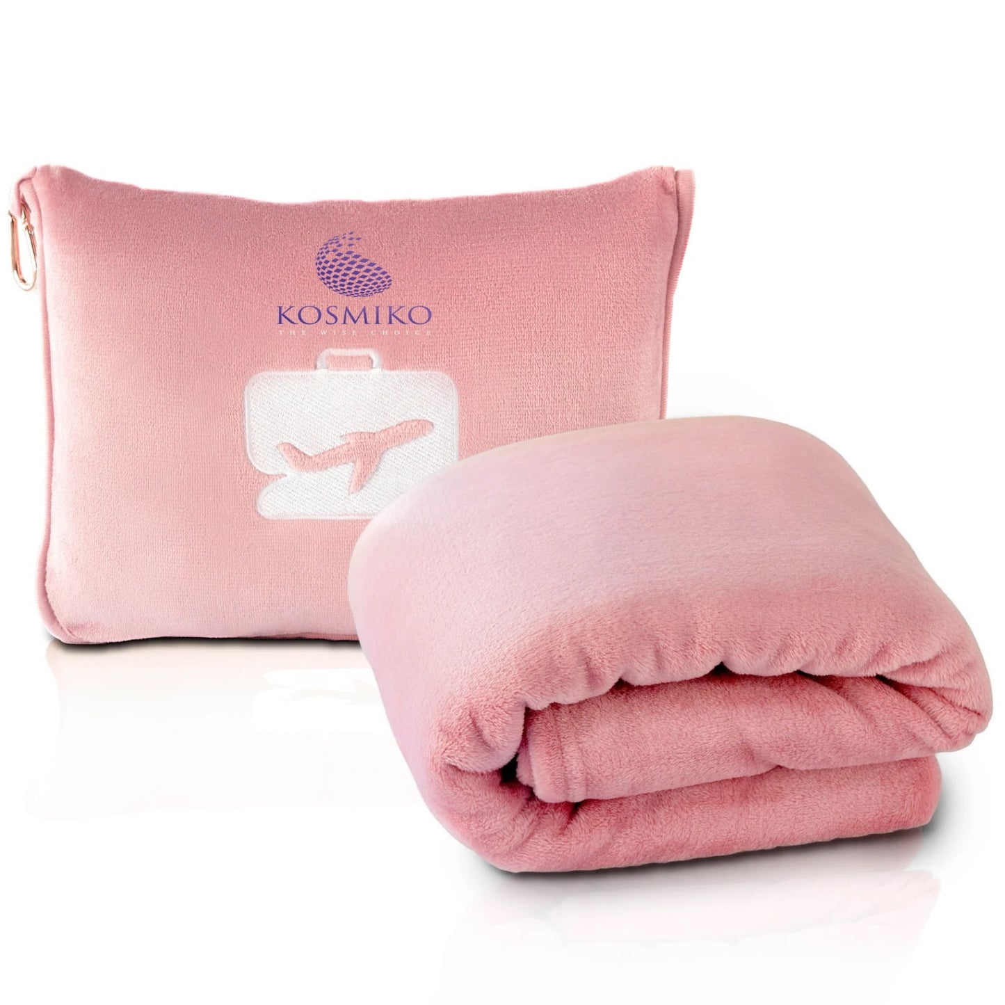 Kosmiko Travel Blanket and Pillow - Premium Soft 2 in 1 Airplane Blanket with Soft Bag Pillowcase