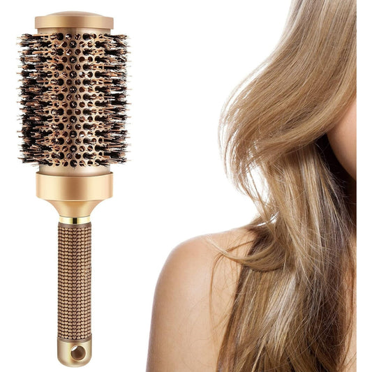 Boar Wet Bristle Round Hair Brush, Ceramic Ionic Salon Pro Comb Styling scalp Hairbrush Ideal for All Hair Types for Men and Women (2 Pack)