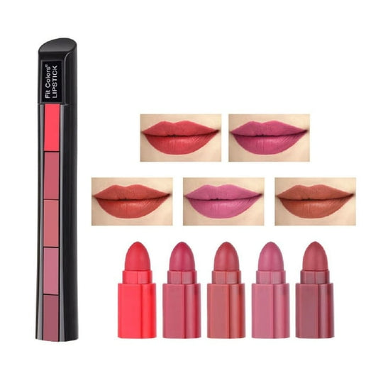Fit Colors Matte 5 in 1 Lipstick Combo Set 5-Section Velvet Matte Lip Gloss Lipstick for Women Waterproof Long Lasting